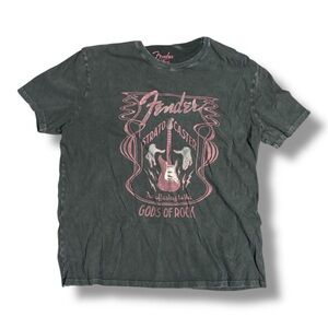 Lucky Brand Black Short Sleeve Fender Graphic Tee with Pink Print
